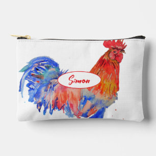 Roter Hahn Blaue Wasserfarbe Jungen Name Huhn Zubehörtasche
