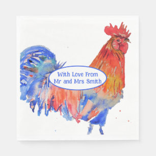 Roter Hahn Huhn Blaue Aquarell-Hochzeit Serviette