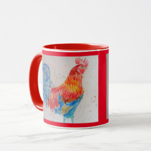Roter Hahn Wasserfarben Tasse