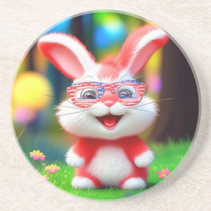 Roter Hase mit amerikanischer Brille Cartoon-44244 Getränkeuntersetzer