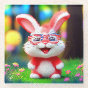 Roter Hase mit amerikanischer Brille Cartoon-44244 Glasuntersetzer