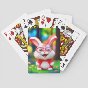 Roter Hase mit amerikanischer Brille Cartoon-44244 Spielkarten