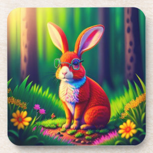 Roter Hase sitzt auf dem Gras Getränkeuntersetzer