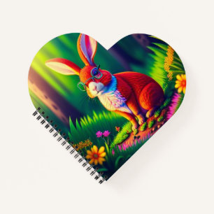 Roter Hase sitzt auf Gras Notizbuch