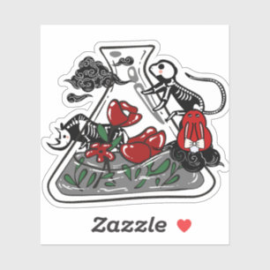 Roter Hase und skelettierte Alchemieglas Aufkleber