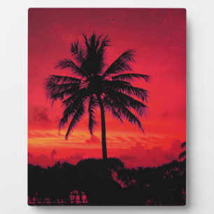 Roter Hawaiianischer Sonnenuntergang Exotische Pal Fotoplatte