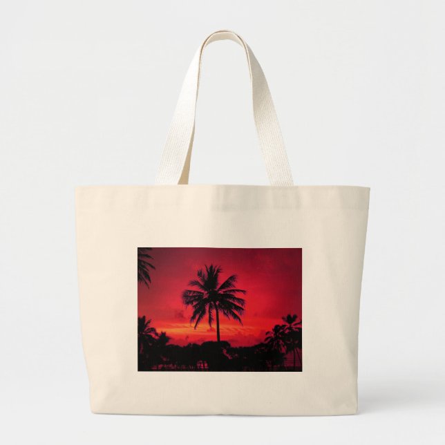 Roter Hawaiianischer Sonnenuntergang Exotische Pal Jumbo Stoffbeutel (Vorne)