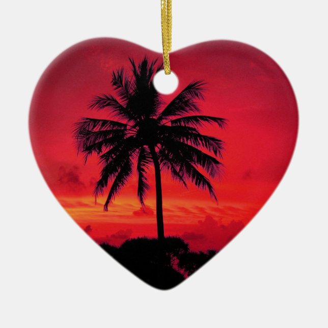 Roter Hawaiianischer Sonnenuntergang Exotische Pal Keramik Ornament (Vorne)
