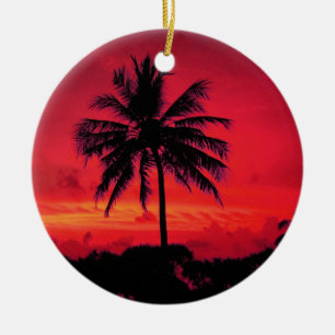Roter Hawaiianischer Sonnenuntergang Exotische Pal Keramikornament