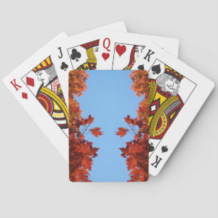 Roter Herbst: Blätter und blauer Himmel Spielkarten