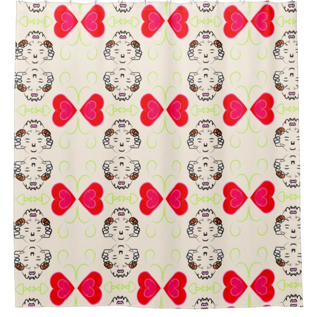 Roter Herz Boho Duschvorhang (Vorderseite)