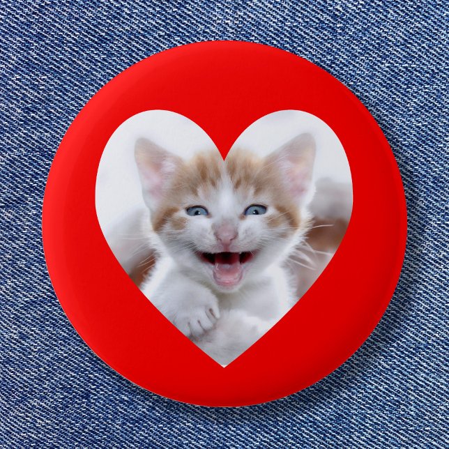 Roter Herz-Fotovorlage Button (Create your own red photo heart button.)