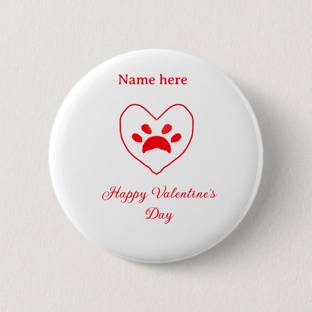 Roter Herz Hund Katze Pfote glücklicher Valentinst Button (Vorderseite)