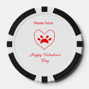 Roter Herz Hund Katze Pfote glücklicher Valentinst Pokerchips