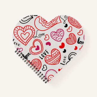 Roter Herz-Liebesmuster-Design | Süßer Romantische Notizbuch