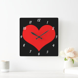 Roter Herz Muster Schwarz Süßes Valentinstagsgesch Quadratische Wanduhr