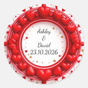❤️ Roter Herz Name Design Für Hochzeitsgunstetiket Runder Aufkleber