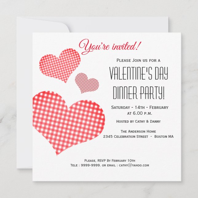 Roter Herz-Valentinstag-Dinnerparty-Einladung Einladung (Vorderseite)