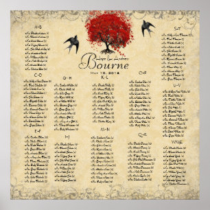 Roter Herzbaum 100 150 Gäste alphabetisch Hochzeit Poster