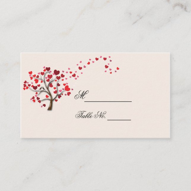 Roter Herzbaum auf der Elfenbeinhochzeit-Platzkart Platzkarte (Vorderseite)