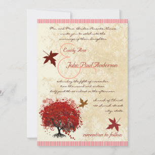 Roter Herzbaum Herbst Blätter Hochzeitseinladung Einladung