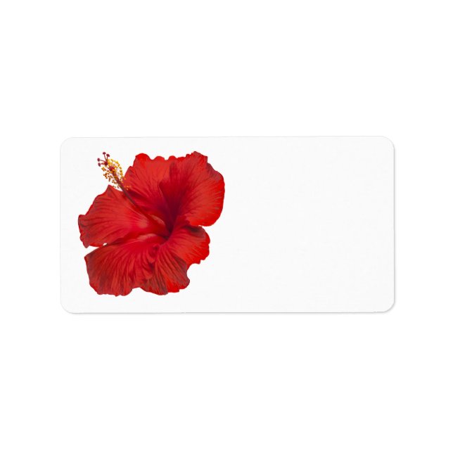 Roter Hibiskus auf Weiß - Maßgeschneiderte Vorlage Adressaufkleber (Vorne)
