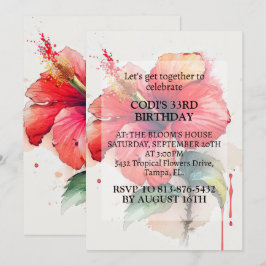 Roter Hibiskus Blume Art Geburtstagsparty Einladung