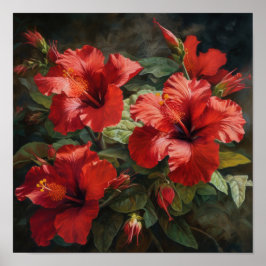Roter Hibiskus Blume Art Print Poster