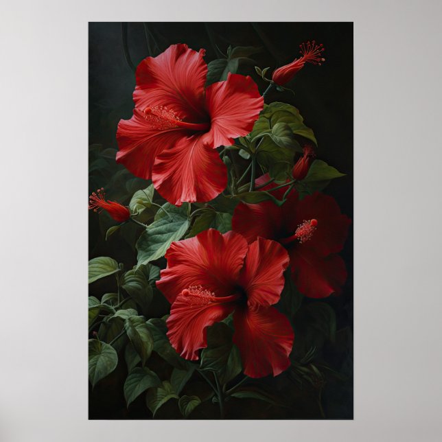 Roter Hibiskus Blume Art Print Poster (Vorne)