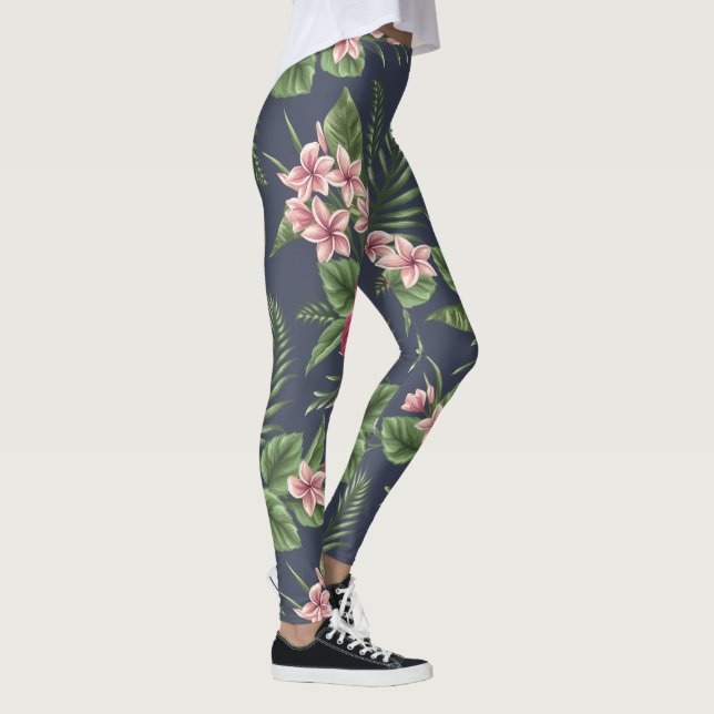 Roter Hibiskus Blume Dunkler Hintergrund Leggings (Rechts)