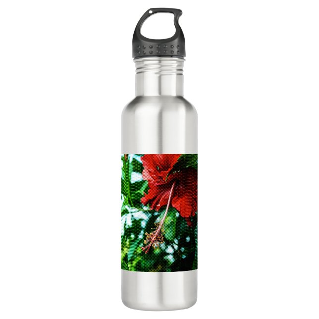 Roter Hibiskus Blume Edelstahlflasche (Vorderseite)