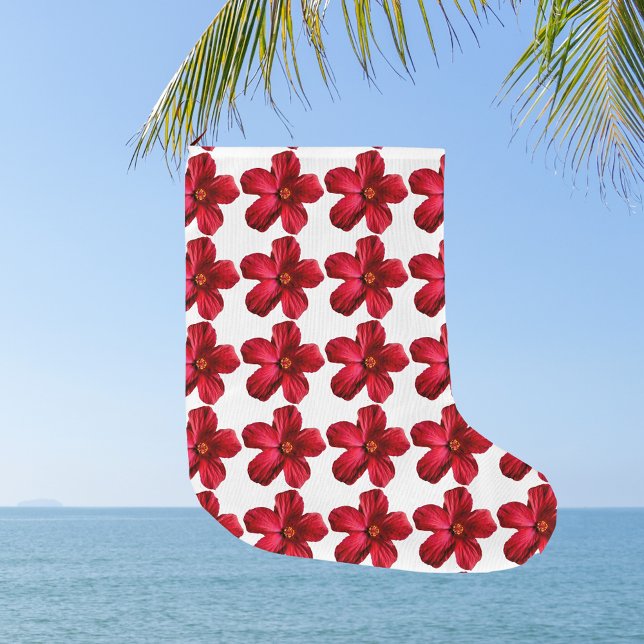 Roter Hibiskus Blume Muster Weihnachten Strumpf Großer Weihnachtsstrumpf (Red Hibiscus Flower Pattern Christmas Stocking)