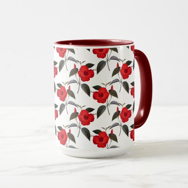 Roter Hibiskus Blume Nahtloser Hintergrund Tasse (VorderseiteRechts)