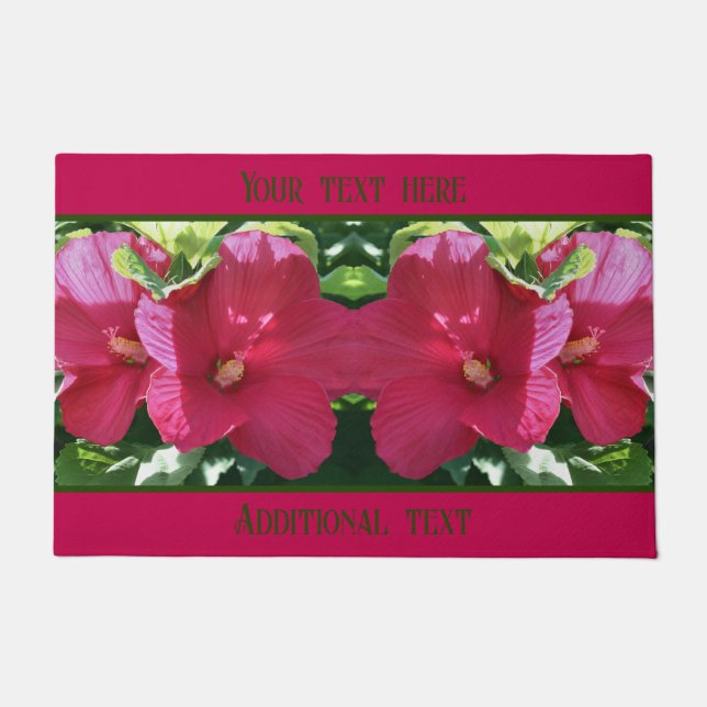 Roter Hibiskus Blume Paare Nah Personalisiert Fußmatte (Vorderseite)