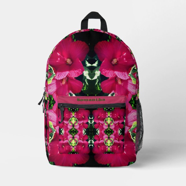 Roter Hibiskus Blume Pair Abstrakt Personalisiert Bedruckter Rucksack (Vorderseite)