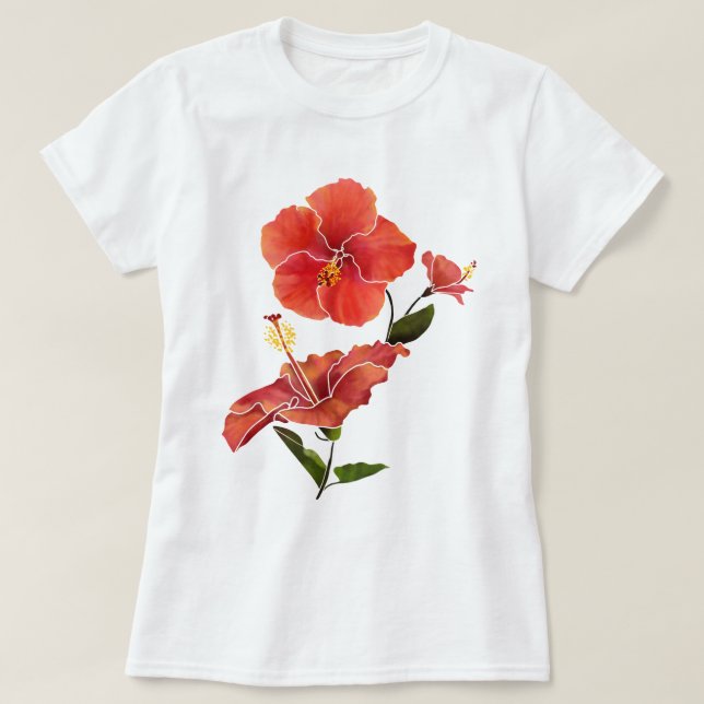 Roter Hibiskus Blume T-Shirt (Design vorne)