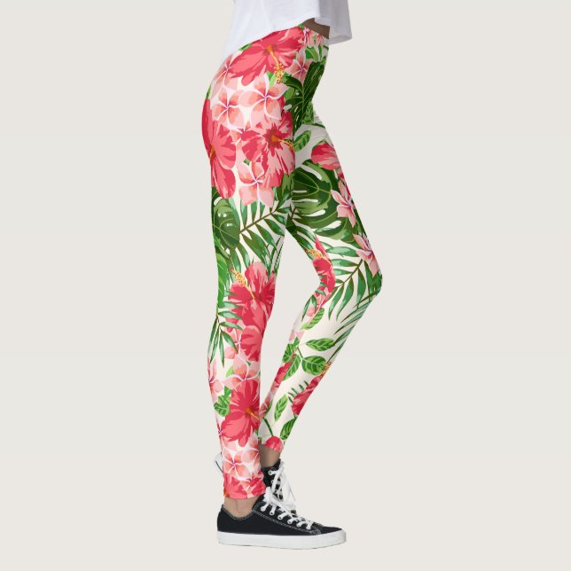 Roter Hibiskus Blume Weißer Hintergrund Leggings (Rechts)