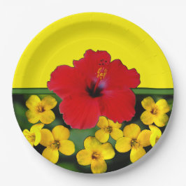 Roter Hibiskus-Blumen-Blumenstrauß Pappteller