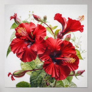 Roter Hibiskus-Blumen-Kunstposter Poster