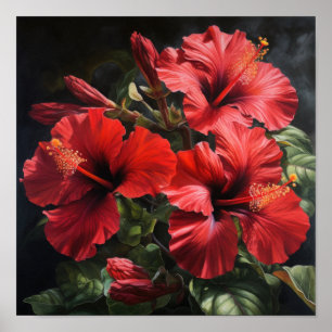 Roter Hibiskus-Blüten-Kunstposter Poster
