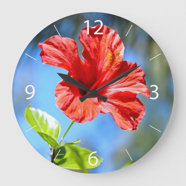 Roter Hibiskus Große Wanduhr (Vorderseite)