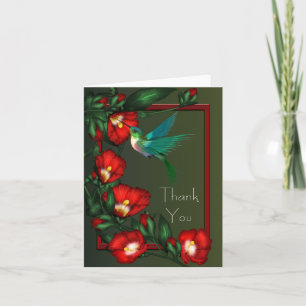 Roter Hibiskus-Grün-Kolibri danken Ihnen Karten