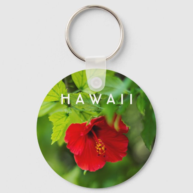 Roter Hibiskus Hawaii Tropische Blume Schlüsselanhänger (Vorderseite)