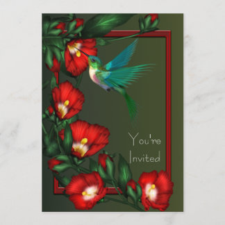 Roter Hibiskus Hummingbird Party Einladung
