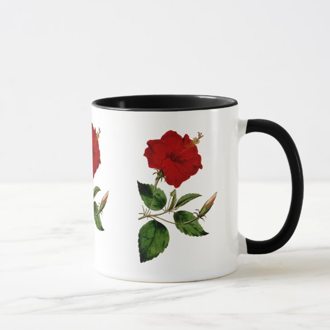 Roter Hibiskus mit der schwarzen Wecker-Tasse Tasse (Rechts)