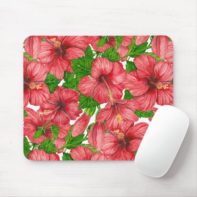 Roter Hibiskus Muster II Mousepad (Mit Mouse)