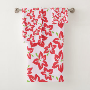 Roter Hibiskus, rote Blume, Muster von Blume Badhandtuch Set