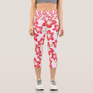 Roter Hibiskus, rote Blume, Muster von Blume Capri Leggings