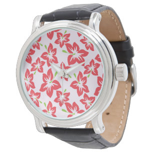 Roter Hibiskus, rote Blumen, Blumenmuster Armbanduhr