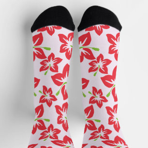 Roter Hibiskus, rote Blumen, Blumenmuster Socken